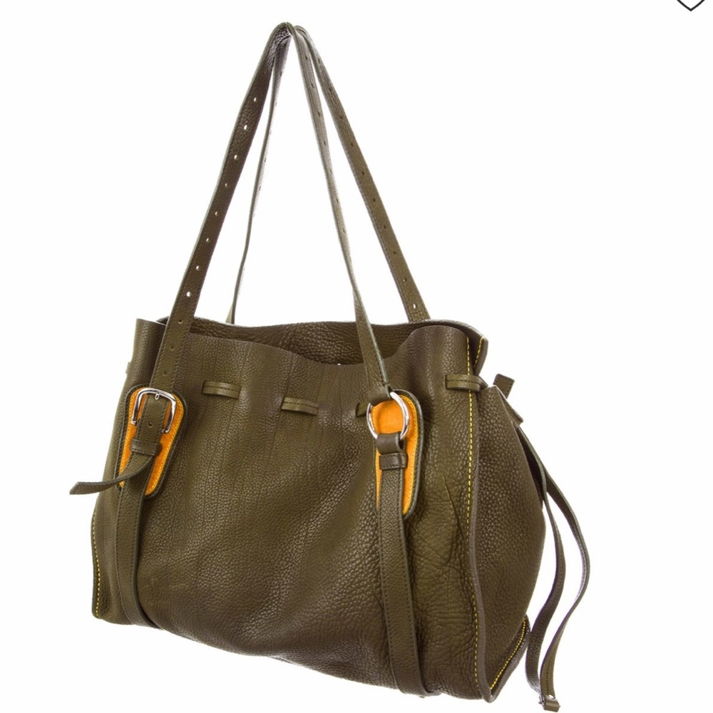 MIU MIU Leather grained leather olive green tote